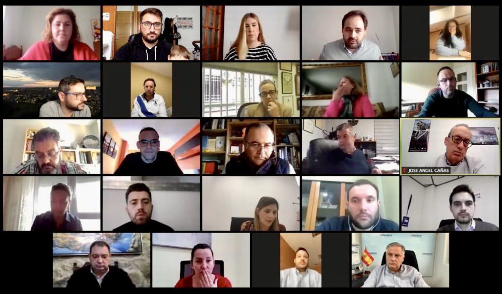 Sergio_GP's tweet image. Esta es la foto de hoy del PP que dice que @garciapage está de vacaciones cuando estaba reunido en el Consejo de Gobierno. Todos en sus casas, algunos en chándal y con los niños en brazos. ¿Se puede ejercer más el bulo y la hipocresía?