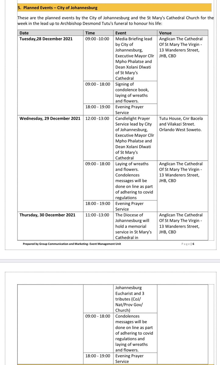 Here are the <a href="/CityofJoburgZA/">City of Joburg</a> #DesmondTutu commemoration plans for the next few days👇🏽👇🏽👇🏽

#RIPDesmondTutu