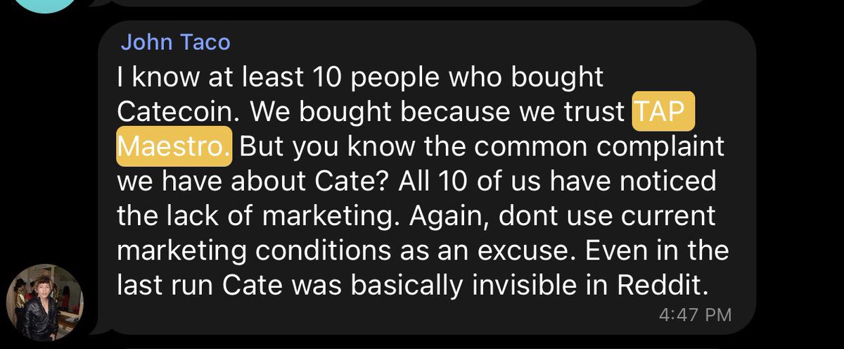 kaizenci89's tweet photo. @malloweezy @Trader4lyf C’mon man. You said you bought CATE coz you trust TAP like we all do. Now your actions say otherwise. Why buy a token suggested by someone who you say is “spouting nonsense”. 🧐🧐🧐 https://t.co/YHmdm9fiRg
