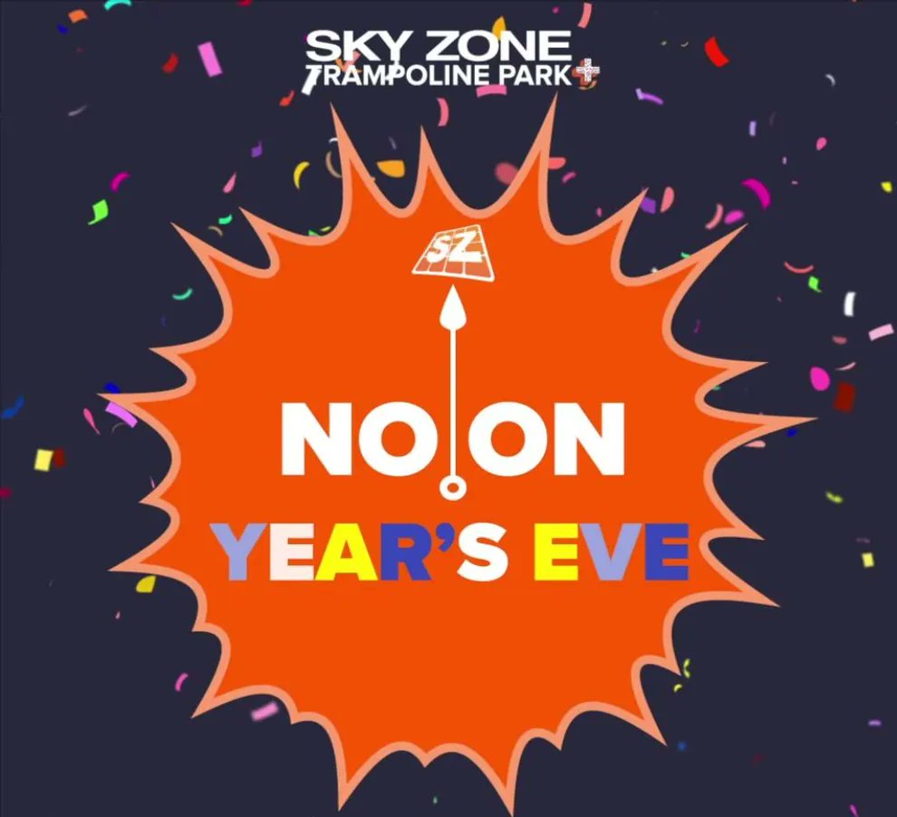 Celebrate the New Year EARLY! Join <a href="/skyzone/">Sky Zone</a> Topeka for the family-friendly New Year's at Noon event, Dec. 31st, 11am-5:00pm. 

Kids can make their own noisemaker at 11:00am, Countdown with a GLOW Balloon drop at 12:00pm then contests, prizes, and Fuel Zone deals all day!!