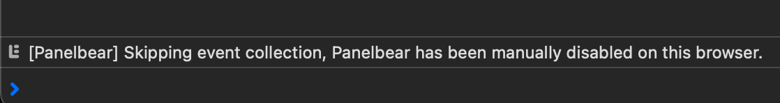 PanelbearHQ's tweet photo. @NickFreiling Also if you're testing this feature on a desktop browser you should see a log message in the developer tools:

(it means: no pageviews are being recorded on this browser) https://t.co/wfJPHnsNMV