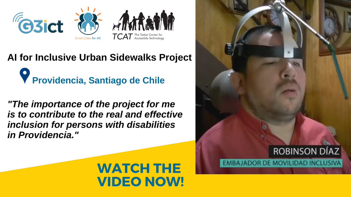 SmartCityA11y's tweet photo. Watch Robinson Díaz, ambassador on the Inclusive Sidewalks Project in Santiago de #Chile invite people to be Ambassadors for Inclusive Mobility for the city of Providencia. https://t.co/iNWvI0VqJo (Subtitles in English &amp; Spanish)
@TaskarCenter @OpenSidewalks @MSFTEnable @G3ict https://t.co/h6mHhaHDPR