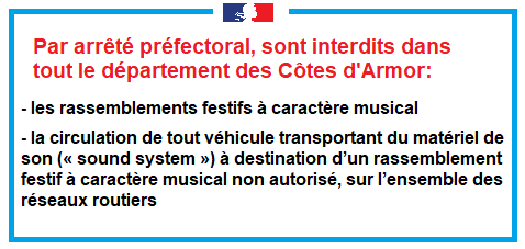 Prefet22's tweet photo. #covid19 | Par arrêté préfectoral, les rassemblements festifs à caractère musical de type #raveparty &amp; #freeparty sont interdits dans l'ensemble du département des #Cotesdarmor du vendredi 31 décembre 2021 au lundi 3 janvier 2022 inclus.
🚨Police et gendarmerie mobilisées. https://t.co/BWCaxnqc9k