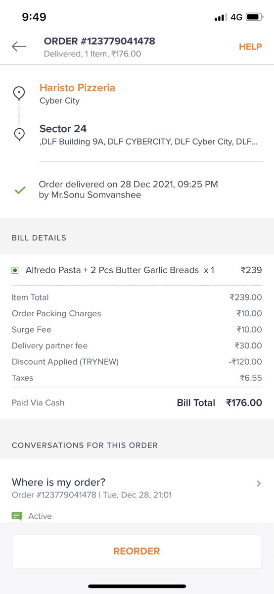 jainkaran5's tweet photo. @SwiggyCares Even after paying additional charges, the order was delayed by 30 mins. Shameless service and even worse is the customer service. A person named Shiva denied the compensation and when asked about posting on twitter he agreed for the same. @zomato have a good laugh https://t.co/NGFCTq7hd7