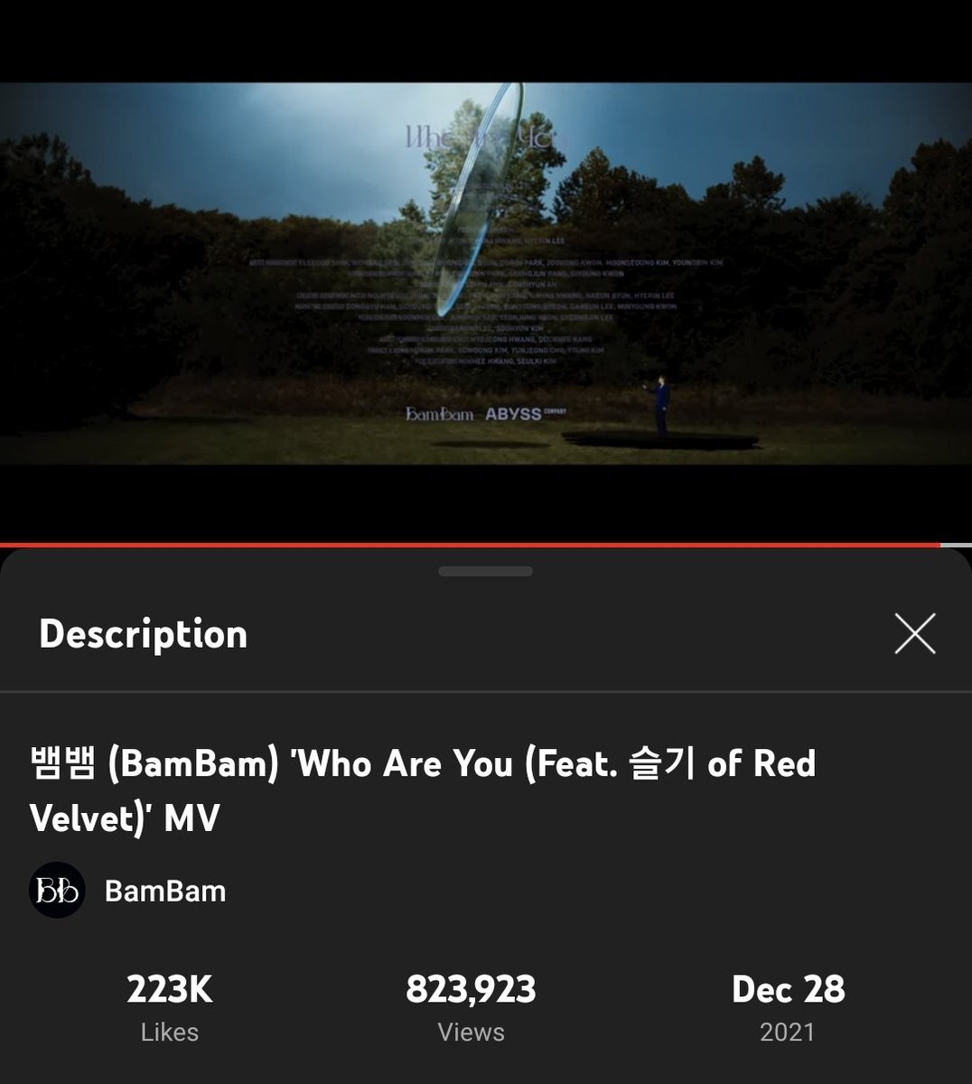 TeamBamBamSpace's tweet photo. #BamBamSpace UPDATE
뱀뱀 (BamBam) ‘Who Are You (Feat. 슬기 of Red Velvet)’ MV
Current:
823,923 views
223K likes 🔓
15K comments
Let’s stream and share☺️🙏💚
🔗 https://t.co/r2xsdrMcz2
@BamBam1A #BamBam #뱀뱀 #SEULGI @BAMBAMxABYSS #WhoAreYou https://t.co/3PtdilH5oo