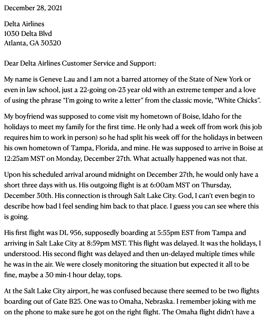 genevelau's tweet photo. I had a very bad experience with @Delta and I wrote a letter @Klonick style. #DeltaAirlines #DeltaDelays #SLC https://t.co/olsGFe0F7v