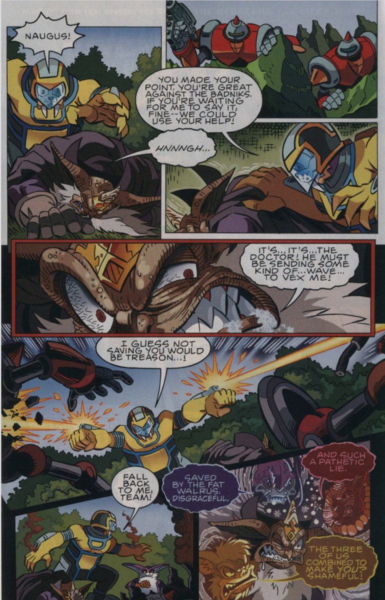 DailyRotor's tweet photo. Issue #240 Some nice action! And what''s happening with Naugus?
#SonicComic https://t.co/0aFZs7Ydya