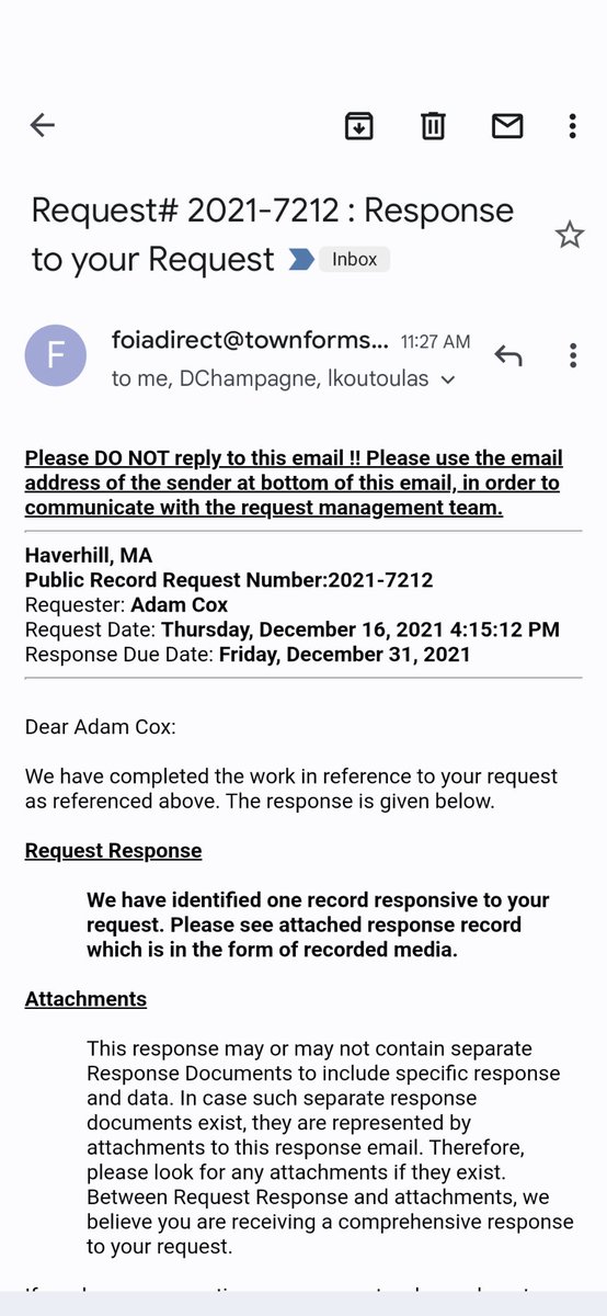 DefundHPD_MA's tweet photo. What a surprise! The dirty police at the Haverhill Police Department didn't send the file of the cop calling me back and threatening me to say he was using his computer. https://t.co/y3H1MQ2aMb