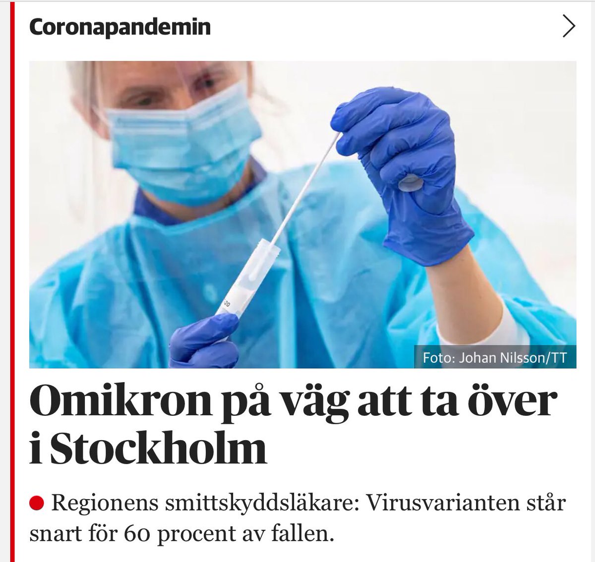 MartinJordo's tweet photo. Sverige fick en gratis extra månad på sig att förbereda sig för den oundvikliga Omicron-vågen, och valde att göra… ingenting.

Nu räcker inte testerna, 3:e dosen har inte delas ut, vårdpersonalen blir sjuk, och vi har ingen plan alls inför januari.

Vem sov på jobbet? https://t.co/Lu1UIe2yCl