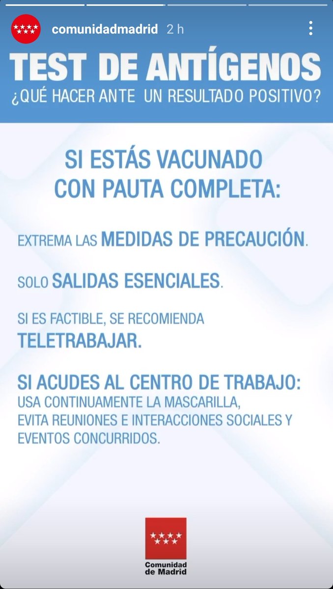 javierpadillab's tweet photo. La información es clave en la pandemia. Atentos al disparate de @ComunidadMadrid.

🔴 Test positivo y vacunado: puedes salir a la calle, y si vas al curro, con cuidado. 
🔴 Test positivo y no vacunado: te confirmamos el diagnóstico y te aislas. 

¿positivos al trabajo? https://t.co/XAF7NyMfcy
