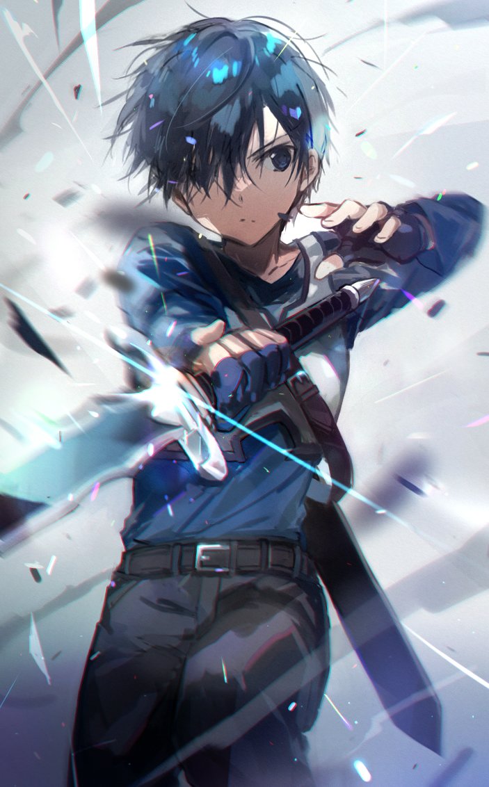 kirito 1boy weapon male focus sword black hair holding gloves  illustration images