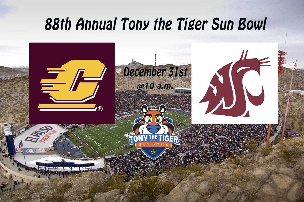 TonyTheTigerSB's tweet photo. The matchup is set‼@WSUCougarFB will now take on @CMU_Football in the 88th Annual Tony the Tiger Sun Bowl.🏈🏆

Tickets: https://t.co/H0EmH1PrYY https://t.co/CZLYpr9Xaf