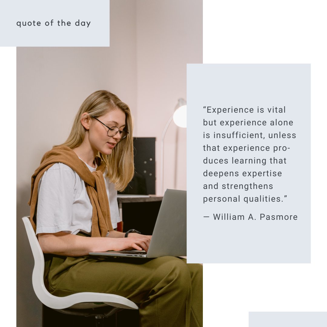 pandas_web's tweet photo. "Experience is vital but experience alone is insufficient, unless that experience produces learning that deepens expertise and strengthens personal qualities." - William A. Pasmore

#SmallBusiness #websitedesign #michigansmallbusiness⁠ #Webdesign #smallbusinessowner #quote https://t.co/nFLrZM46HM