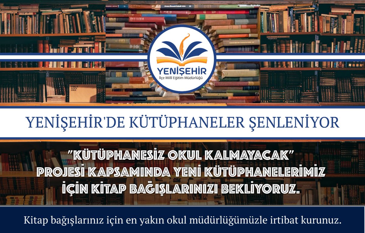 📢İlçemizde yeni açılacak kütüphanelerimizi zenginleştirmek amacıyla eski-yeni farketmeksizin kitap bağışlarınızı bekliyoruz. Kitap bağışlarınız için size en yakın okul müdürlüklerimizle irtibata geçebilirsiniz. 📚 📖📕
<a href="/MersinMEM/">Mersin İl Millî Eğitim Müdürlüğü</a> <a href="/AdemKoca46/">Adem Koca</a> <a href="/necmidinc/">M.Necmeddin Dinç</a>