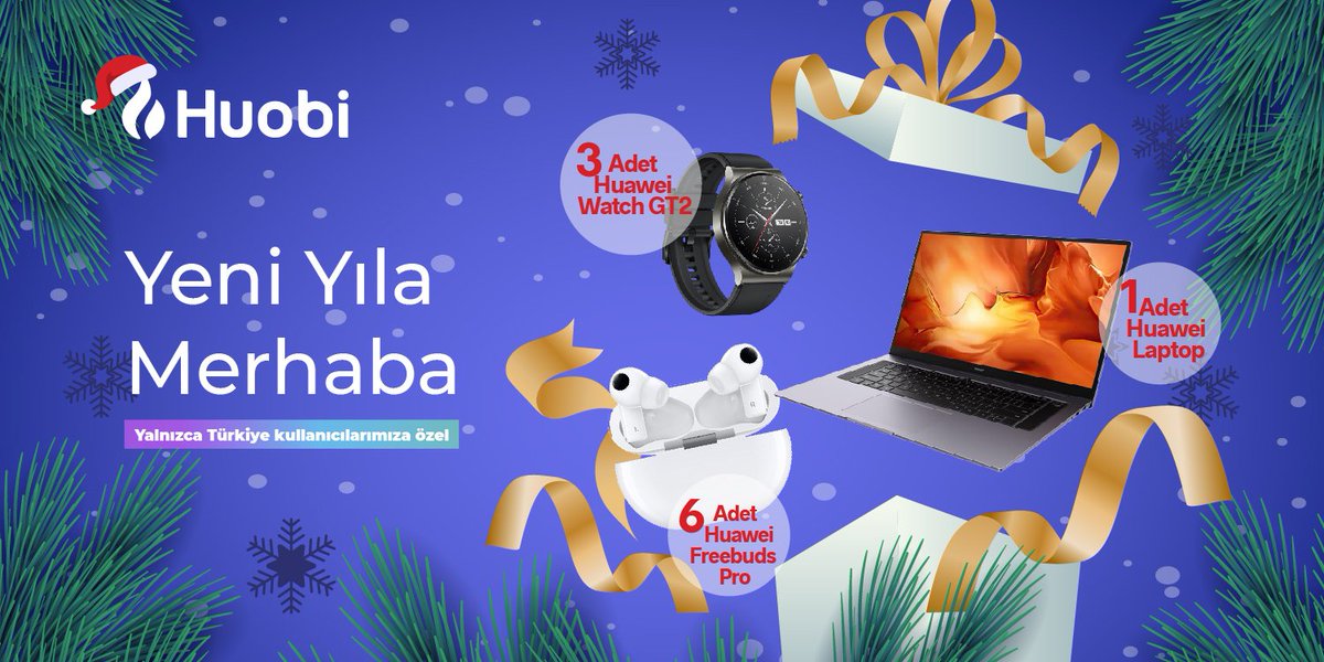 HTX_Turkiye's tweet photo. 🎄 Yeni Yıla Hediyelerle Merhaba☃️❄️

🇹🇷Türk Kullanıcılarımıza Özel
🎁 1 x Laptop, 3 x Akıllı Saat ve 6 x Kulaklık

☑️ https://t.co/jwqVZgga3X &amp; @HuobiTurkiye takip
☑️ RT
☑️ Yeni yılda Huobi'de görmek istediklerinizi yorumlara yazın👇

🍀 Hediyeleri kazanan 10 kişiden biri olun😍 https://t.co/K1V5h2MUar