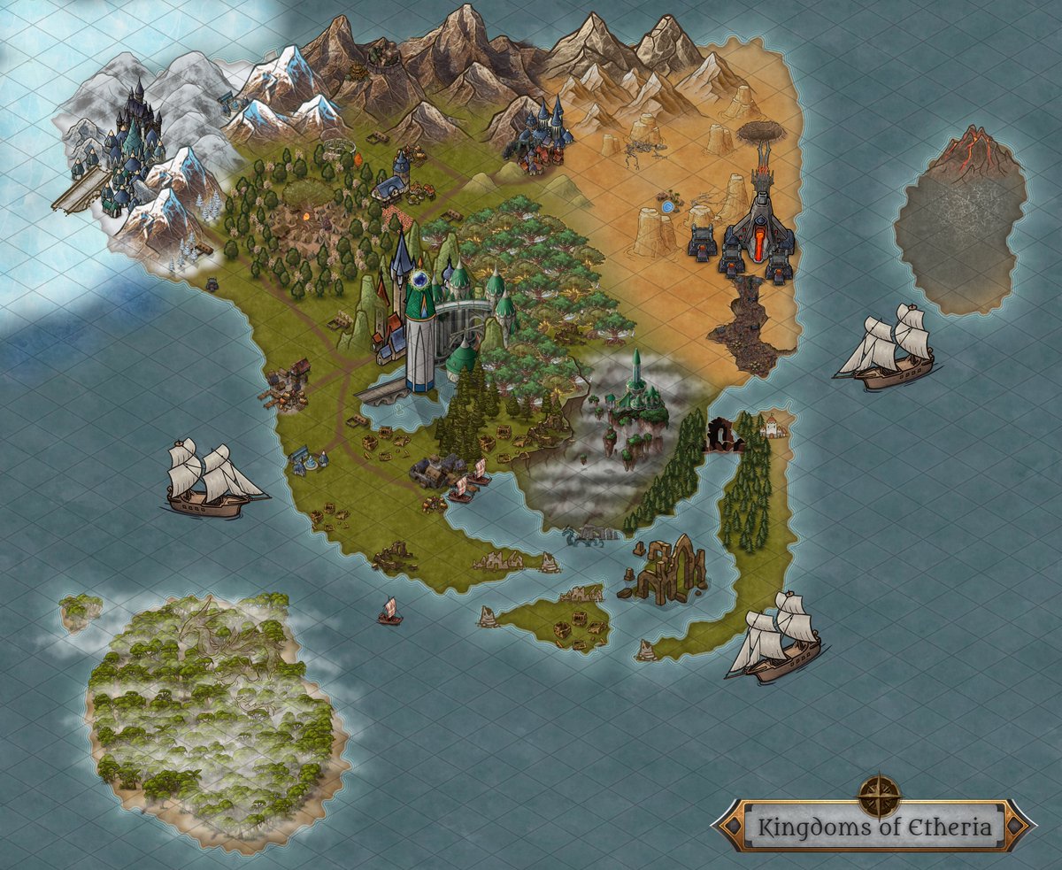 (Fan Made) map of post-series #Etheria by 
<a href="/MarinaProse/">Marina Montenegro</a> on <a href="/inkarnaterpg/">Inkarnate</a>. We use this map for our #SheRa roleplay server. Can you identify all of the different kingdoms? We'll post a labeled map later today! 

#spop #SheraAndThePrincessesOfPower #rpg #roleplaying