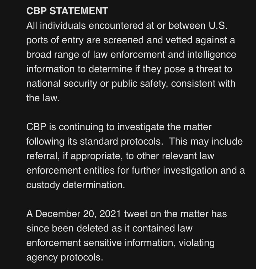 BillMelugin_'s tweet image. NEW: A tweet posted last week by Border Patrol’s Yuma sector chief about a potential terrorist arrested at the AZ border has been deleted. CBP says it contained “sensitive info” and “violated protocols”. The man was in an EMS jacket belonging to an organization in upstate NY.