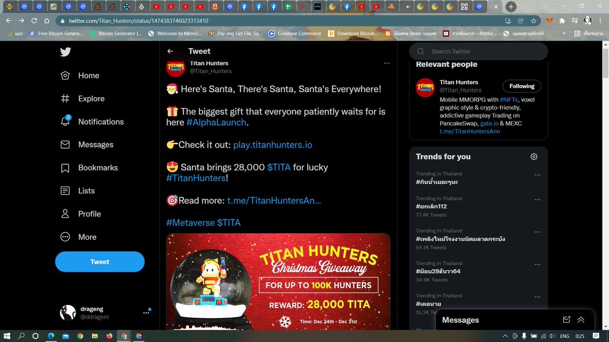 ddragem's tweet photo. @Titan_Hunters Merry X Mas! the game is fun. I wait full version.
@KingsK789 @Wapolnam @KengWasupol 
#TitanHunters $TITA #Alphalaunch https://t.co/BHqX2rCX0q