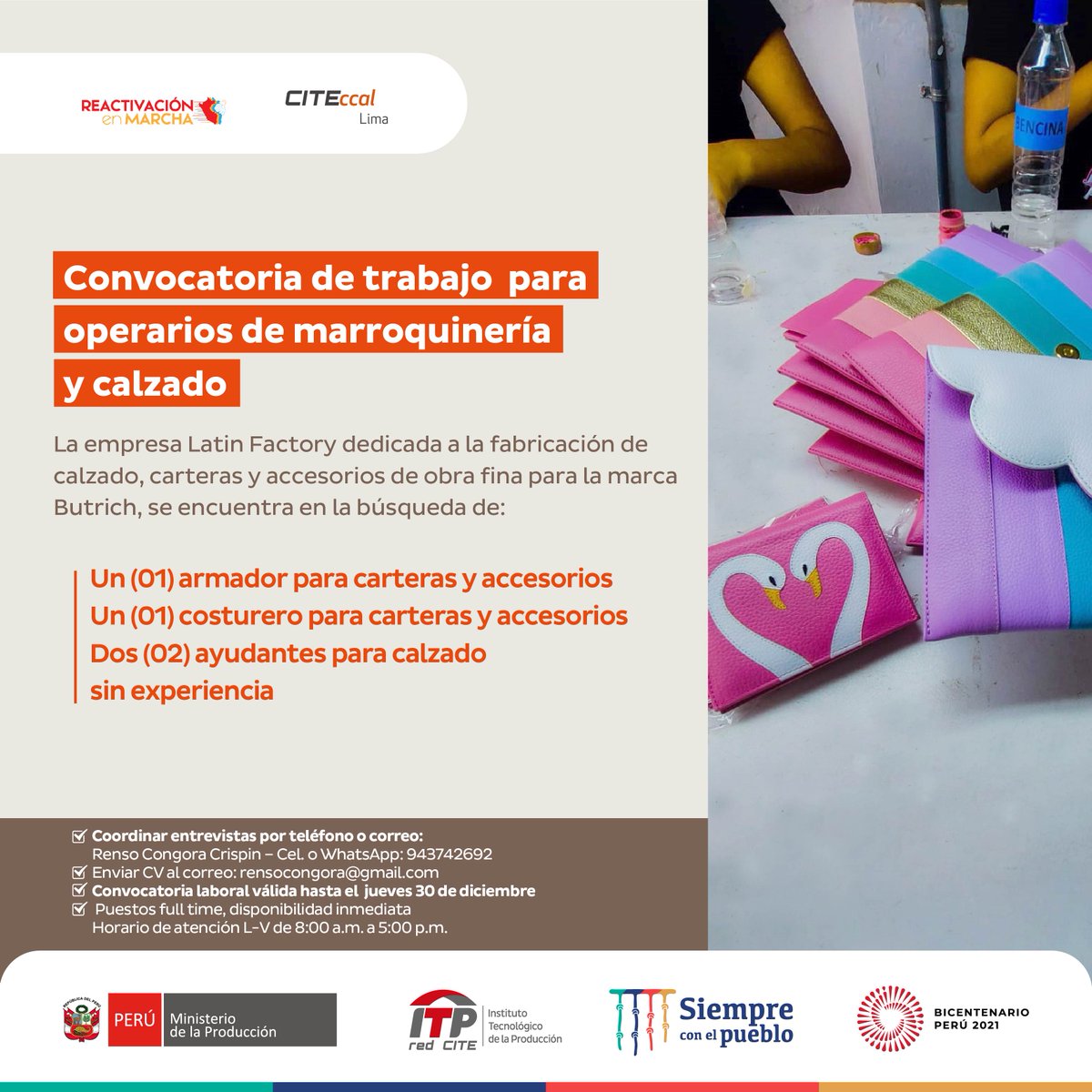 CITEccal's tweet photo. 🛑 #OfertasDeEmpleo Empresa dedicada a la fabricación de calzado, carteras y accesorios de dama para la marca #Butrich, requiere 4 operarios de marroquinería y calzado c/s experiencia 😉 #ReactivaciónEconómica ¡Pasa la voz!
📍Lee la convocatoria aquí:
https://t.co/JNIEq8owVy https://t.co/7vokIyKb7c