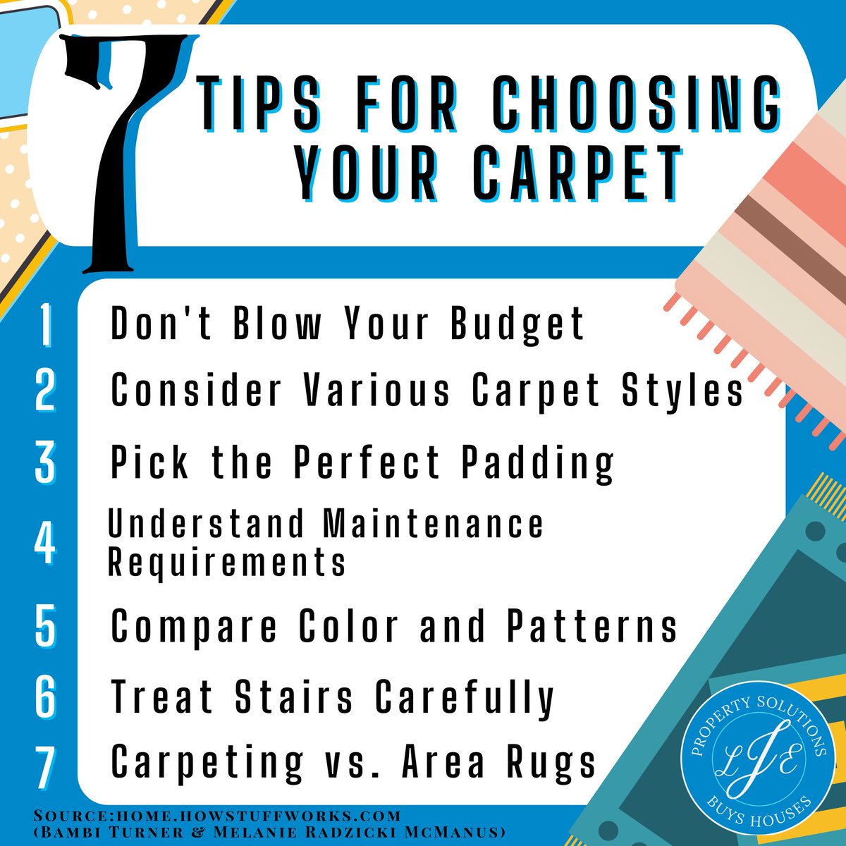 LJEBuysHouses's tweet image. Are you having trouble with choosing your carpet for your house? We can help you with that. Here are 7 tips just for you!

We are LJE Property Solutions and WE BUY HOUSES!
Check out our Blog! ljepropertysolutions.com/blog

#TipsAndTricks #CarpetTips #ChooseYourCarpet #LJEBuysHouses