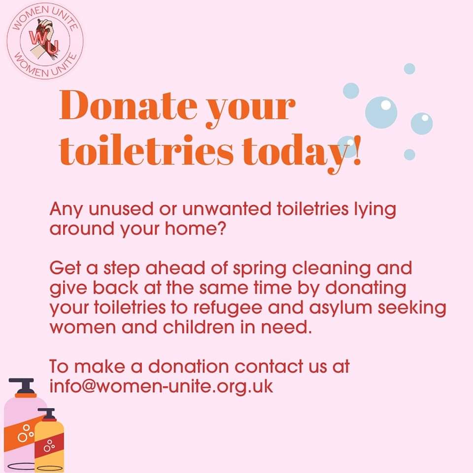 WomenUniteUK's tweet photo. We’re asking for donations 🛁

If you have any toiletries that are in good condition but are unused or unwanted, then why not give them to someone in need? We are always looking for toiletries to give to our community of refugee and asylum seeking women and children. https://t.co/7botCtx0T1