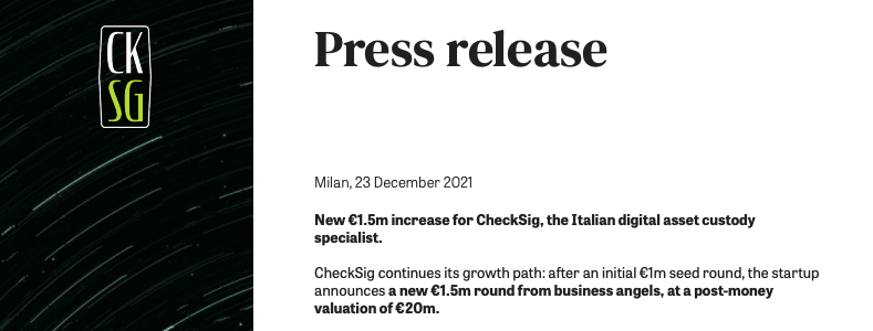 fametrano_IT's tweet photo. .@CheckSig_safe  completes new 1.5€M funding round.

https://t.co/9ywY30jm0R https://t.co/Smky9vNkDa