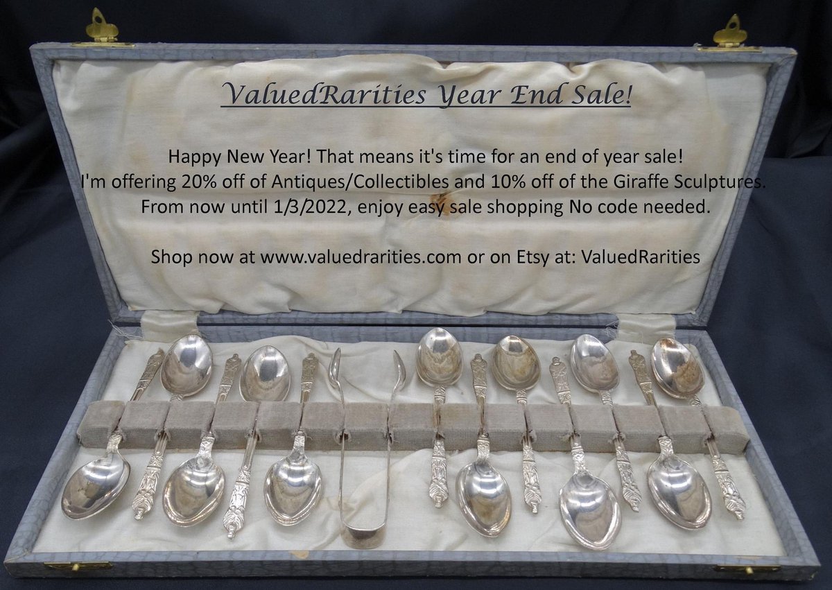 valuedrarities's tweet photo. Happy End of Year Sale! From now until 1/3/2022, enjoy 10%off of the Giraffe Sculptures and 20% off of all other antiques and collectibles! No codes needed.

#valuedrarities #yearendsale #antiques #collectibles #sculpture #figurines #cookware #silverware #vintage #sale #barware https://t.co/GE2i2BB0pI