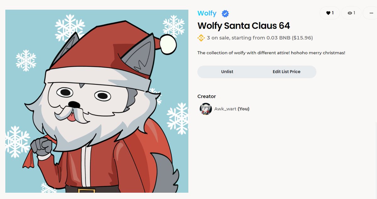 Wolfy Santa Claus 64
hohohoho! am i late?? XD happy holidays everyone!

Visit my collection here 
@altura_nft
app.alturanft.com/item/0x680428b…

#AlturaNFT #Altura #NFTCollector #BNB