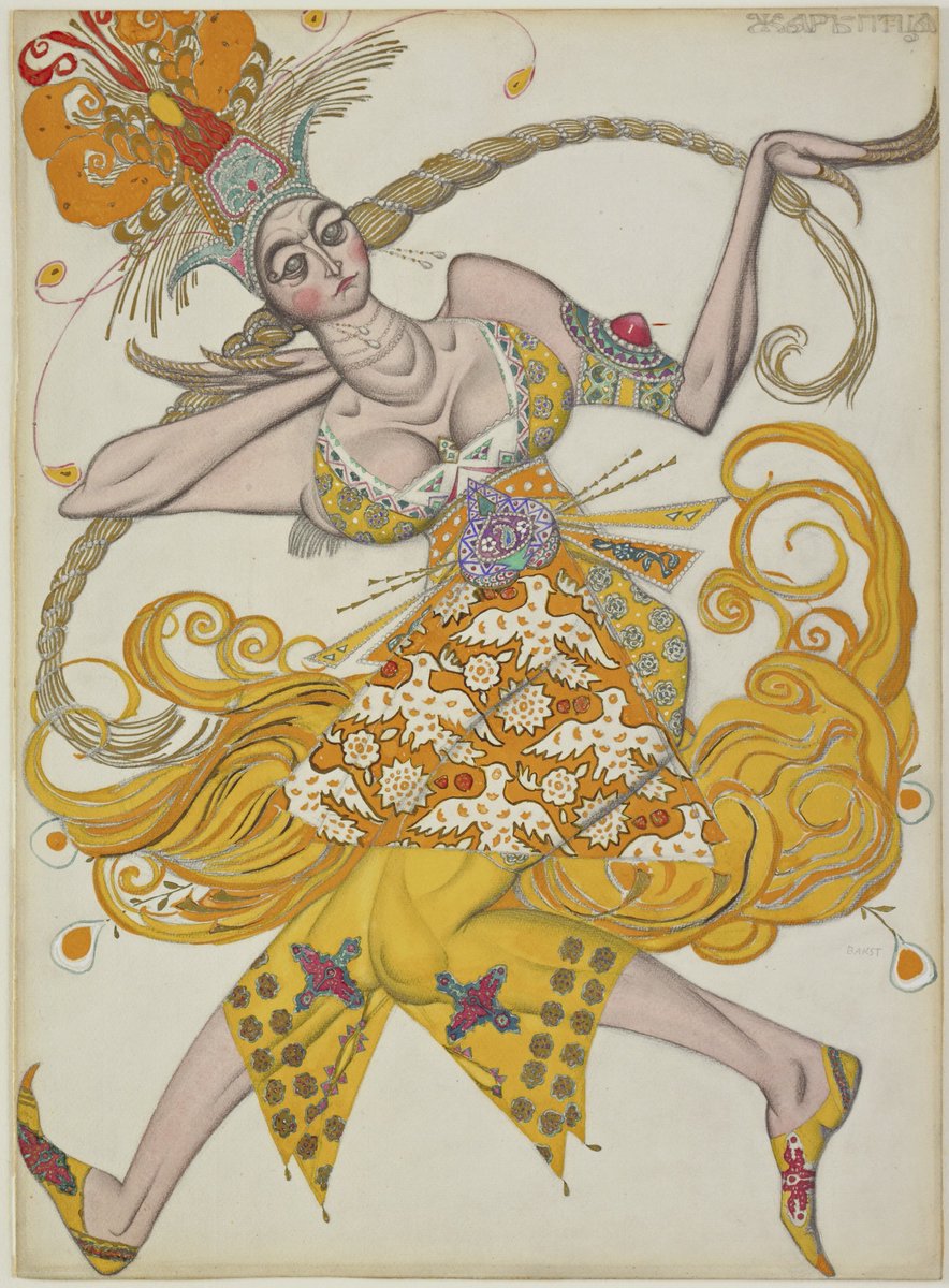 This work by Léon Bakst shows a costume design for the ballet ‘The Firebird’ in 1913 💃

When Fabergé’s firm moved to London, it coincided with a premiere of the Ballets Russes at Covent Garden. 

Book #FabergéInLondon - fal.cn/3kXwP