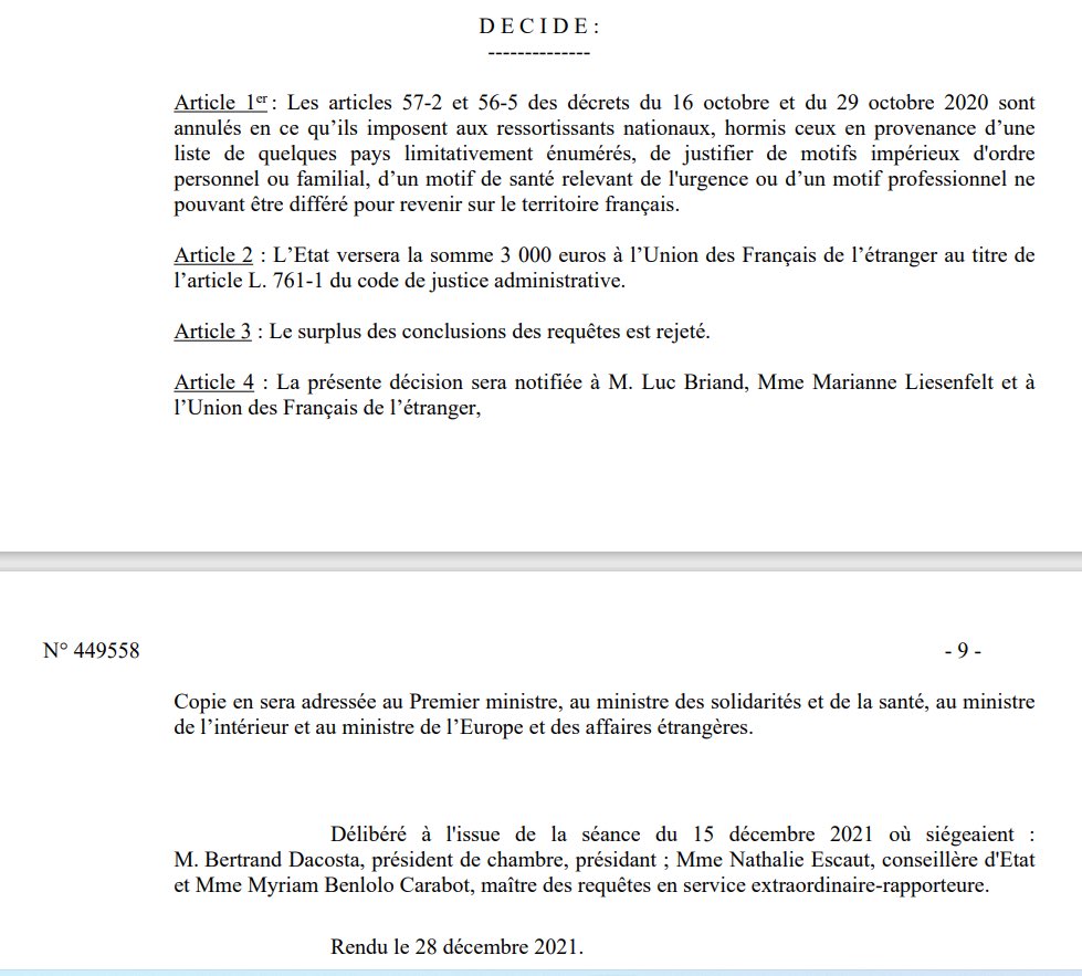 Le <a href="/Conseil_Etat/">Conseil d'État</a> annule définitivement les décrets instituant les motifs impérieux pour les Français désirant de se rendre en France !

Sans l’<a href="/UFEMONDE/">UFE Monde</a>, ce succès n'aurait pas eu lieu et la situation des Français de l'Étranger serait moins facile.

ufehongkong.hk/8814/suspensio…