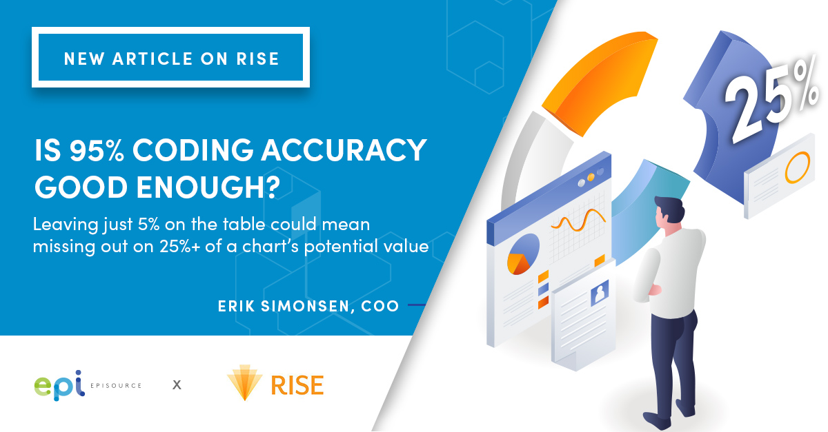 EpisourceLLC's tweet photo. Most people wouldn’t be satisfied with 95% of their paycheck, yet many health plans accept a 95% coding accuracy rate. Learn how to leverage advanced #NLP to ensure complete coding accuracy in our new article on @RISEhlth. https://t.co/LFb5yy1cfz
#HealthTech #HealthIT #AI #2LR https://t.co/QwPF8H3v2Y