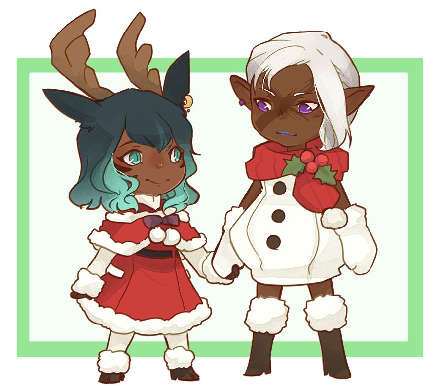 SuperiorRobot's tweet photo. Some great commissions done by @RottenDeadpan (tyty!) of Suri and Ellespeth, our (the missus and I) FFXIV characters in seasonal fashion! https://t.co/ixjLUYRlxu