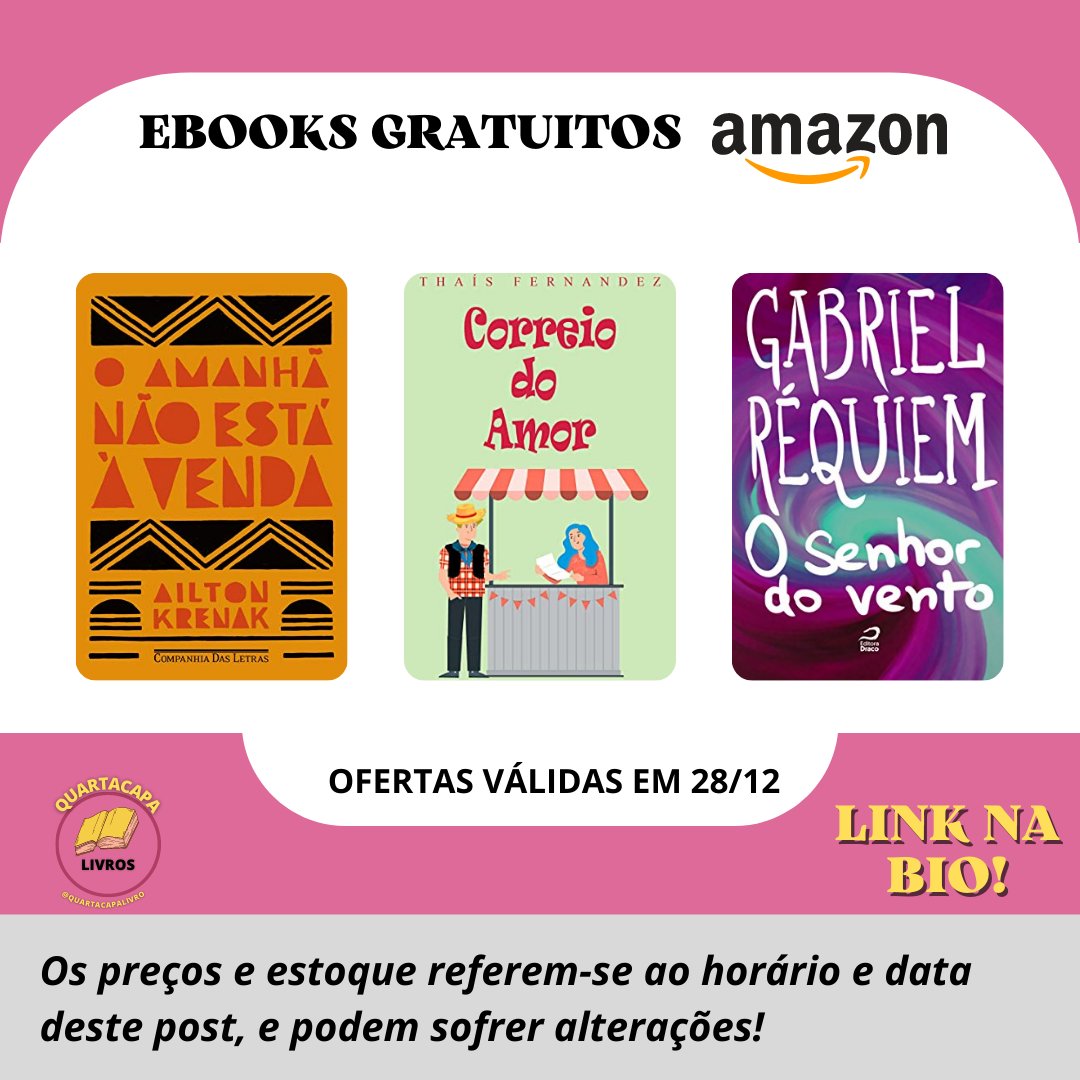 quartacapalivro's tweet photo. 💥 
😍E-books Gratuitos. Aproveite! São inúmeros títulos para download.

*Ofertas válidas para 28/12*

⛓Clique no link na Bio e acesse  *EBOOKS GRATUITOS* para comprar! 🚨

🚛 Frete Grátis para assinantes Prime

🔔 Ative as notificações para não perder as ofertas! https://t.co/tdvW43gJGc