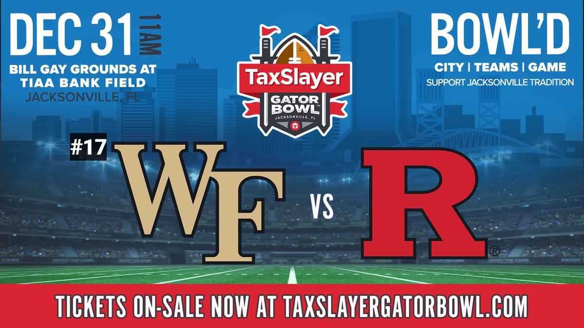 JAXairport's tweet photo. On this #TravelTuesday, we want to welcome @WakeFB & @RFootball teams and fans to Jacksonville for the @taxslayerbowl on December 31, 2021!
#TaxSlayerGatorBowl #Bowld #GoDeacs #CHOP
https://t.co/KOvJhOn2hY https://t.co/9WnmM6ZCN5