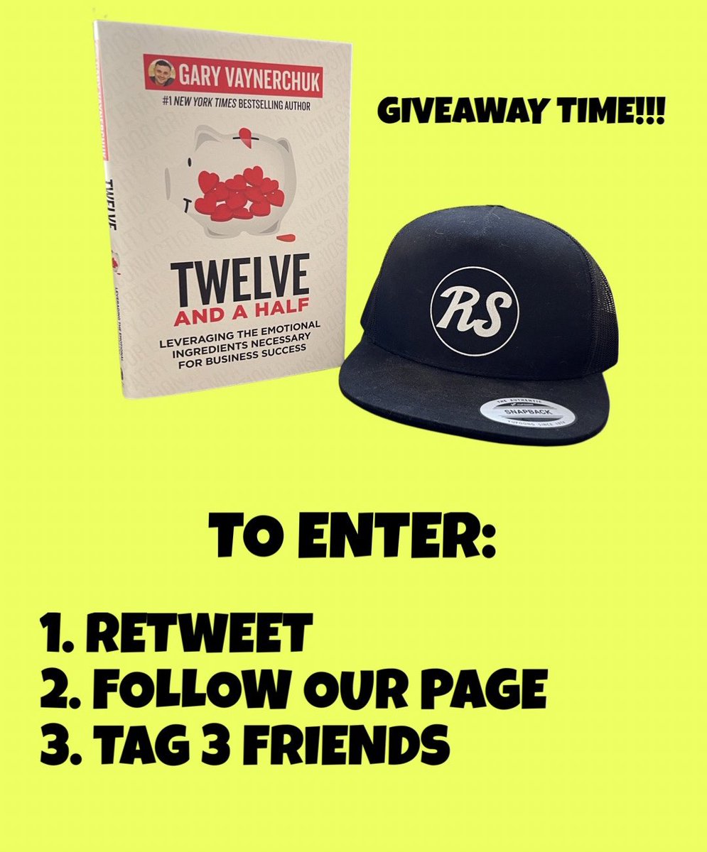 RoadSodaPod's tweet photo. Want to win a free @garyvee @12andahalfbook and an official Road Soda Podcast hat?! Follow the steps below and we will pick a winner next Monday 1/3/2022 ! Good luck 

#giveaway #garyvee #podcast #free https://t.co/TghfuMPqQa