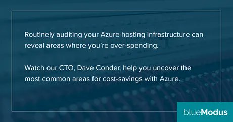 Routinely auditing your Azure hosting infrastructure can reveal areas where you’re over-spending. In our latest working session, BlueModus CTO Dave Conder uncovers the most common areas to find cost-savings with Azure: info.bluemodus.com/resources/work…