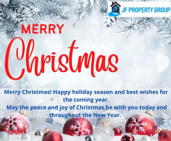 PropertyJf's tweet photo. Merry Christmas! Happy holiday season and best wishes for the coming year.
May the peace and joy of Christmas be with you today and throughout the New Year.
From: Jfpropertygroup Phteam
#Christmas2021
#holidayseason
#Jfpropertygroup https://t.co/QuBiiPDbvV