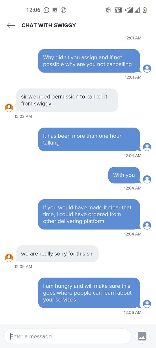 VinitPa59324133's tweet image. Super fast fooling service by @swiggy_in @SwiggyCares. Kept me hungry and kept on fooling asking me to cancel from my end. #swiggysucks #falsecommitment