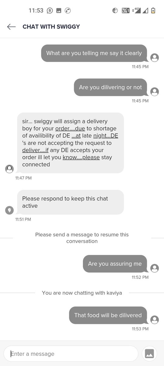 VinitPa59324133's tweet image. Super fast fooling service by @swiggy_in @SwiggyCares. Kept me hungry and kept on fooling asking me to cancel from my end. #swiggysucks #falsecommitment