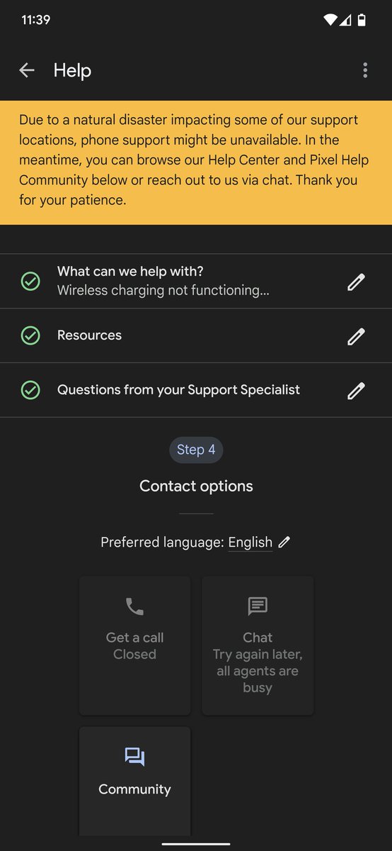 Dreamwallow's tweet photo. @madebygoogle any idea when the help center will be back up? Just received my Pixel 6 Pro back from a screen repair (through the Google store) and wireless charging is no longer working since getting it back... It was working fine before the repair and nothing online has helped. https://t.co/Sl54HIwQia