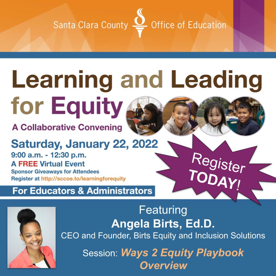 Join Dr. Angela Birts in exploring the The Ways 2 Equity Playbook. Check out full sched 🔗➡️ bit.ly/ll4esched #WeAreSCCOE #k12 #SEL #equity