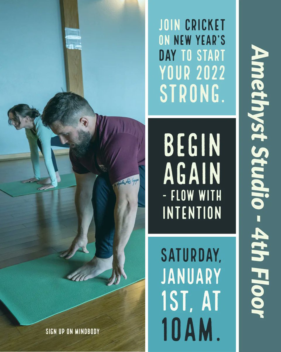 CapFitMadison's tweet image. Begin Again - Flow With Intention
Join Cricket on New Year's Day to start your 2022 strong. 

All levels are welcome, with options offered for a tailored, individualized practice.

Saturday, January 1st, at 10am.