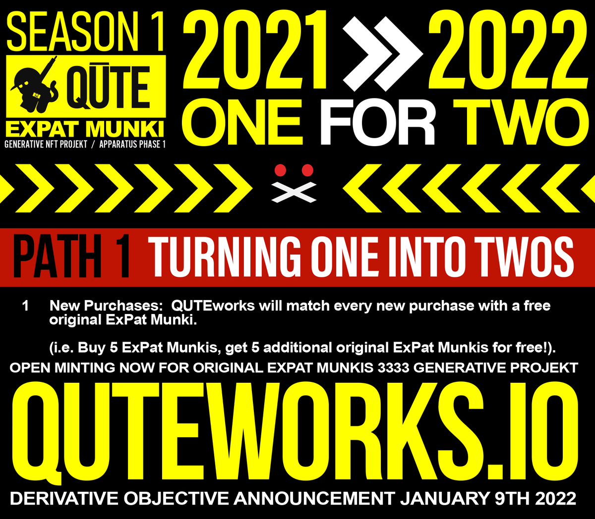 QUTEworks's tweet photo. Going in 2022! Lets get some more recruits. PATH 1 Here! Mint now on https://t.co/PrRHU46RIC and follow us at https://t.co/za1KtMOPuD . MAKING MUNKIS. We will be having a big announcement on JAN 9th, Hang tight. #nft #nftcollection #nftmonster #expatmunki #quteworks #yourmoms https://t.co/bABwEsDp58