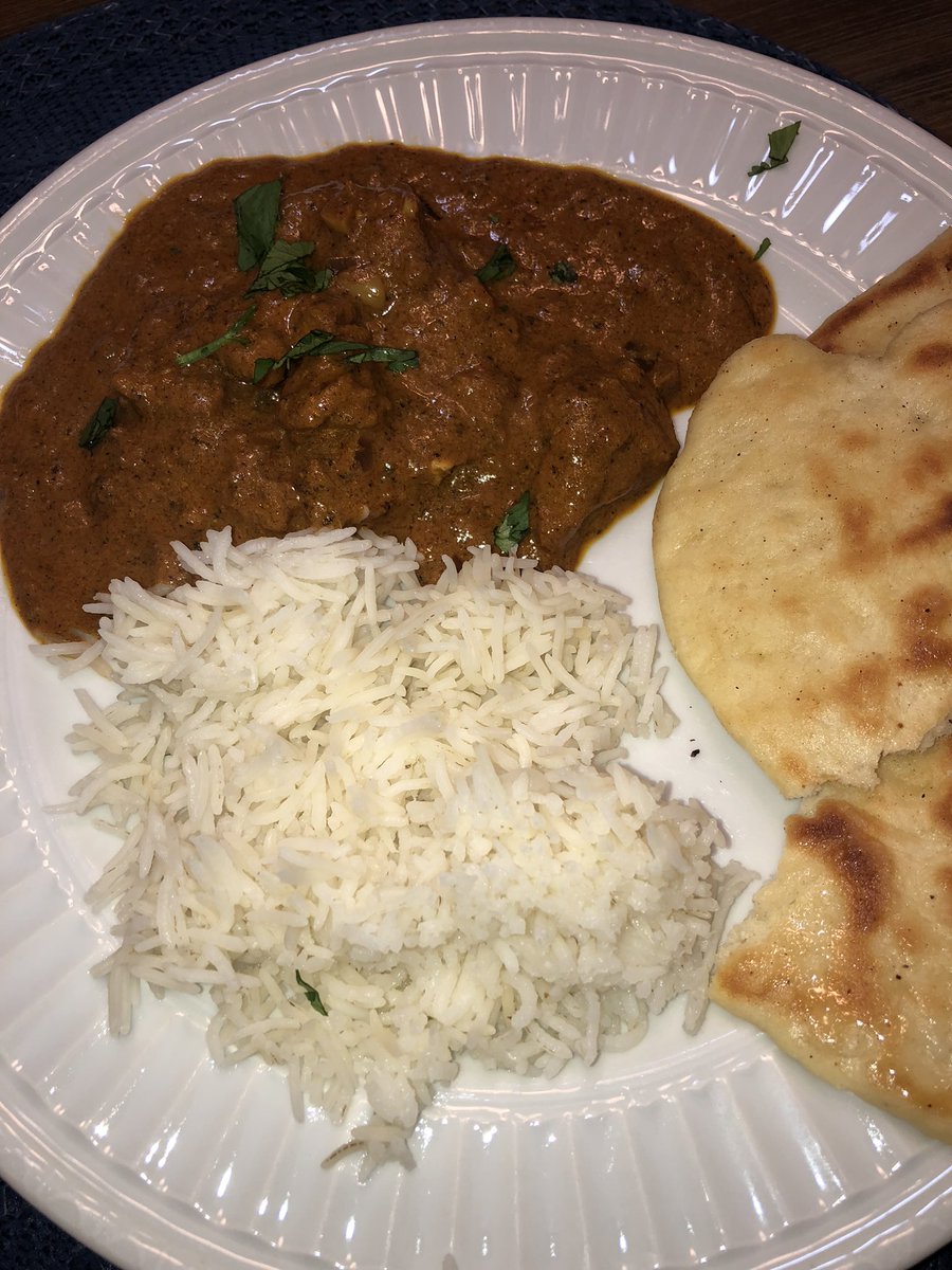 njmattfurry's tweet photo. First time making naan, couldn’t get it bubbly, along with butter chicken.#ChemistsWhoCook https://t.co/zvHHTeQ9x9