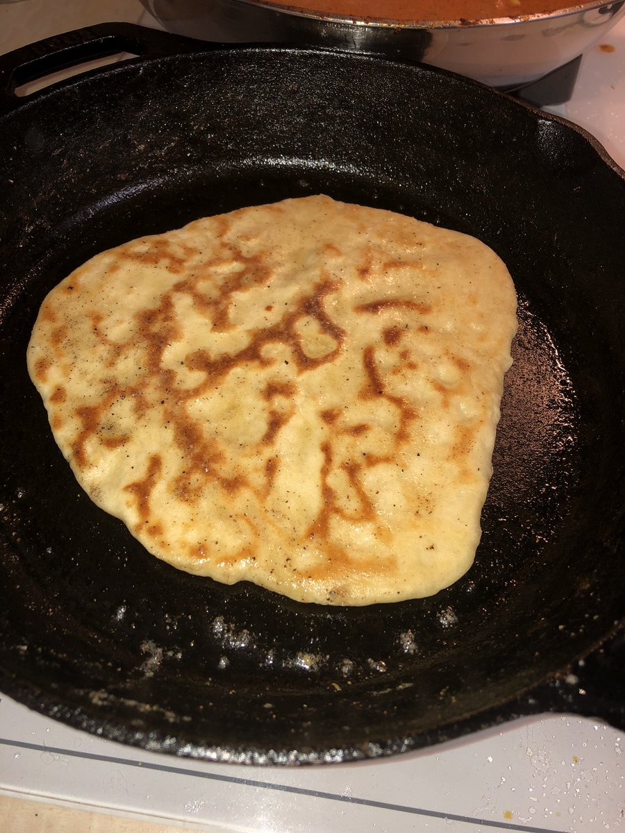 njmattfurry's tweet photo. First time making naan, couldn’t get it bubbly, along with butter chicken.#ChemistsWhoCook https://t.co/zvHHTeQ9x9