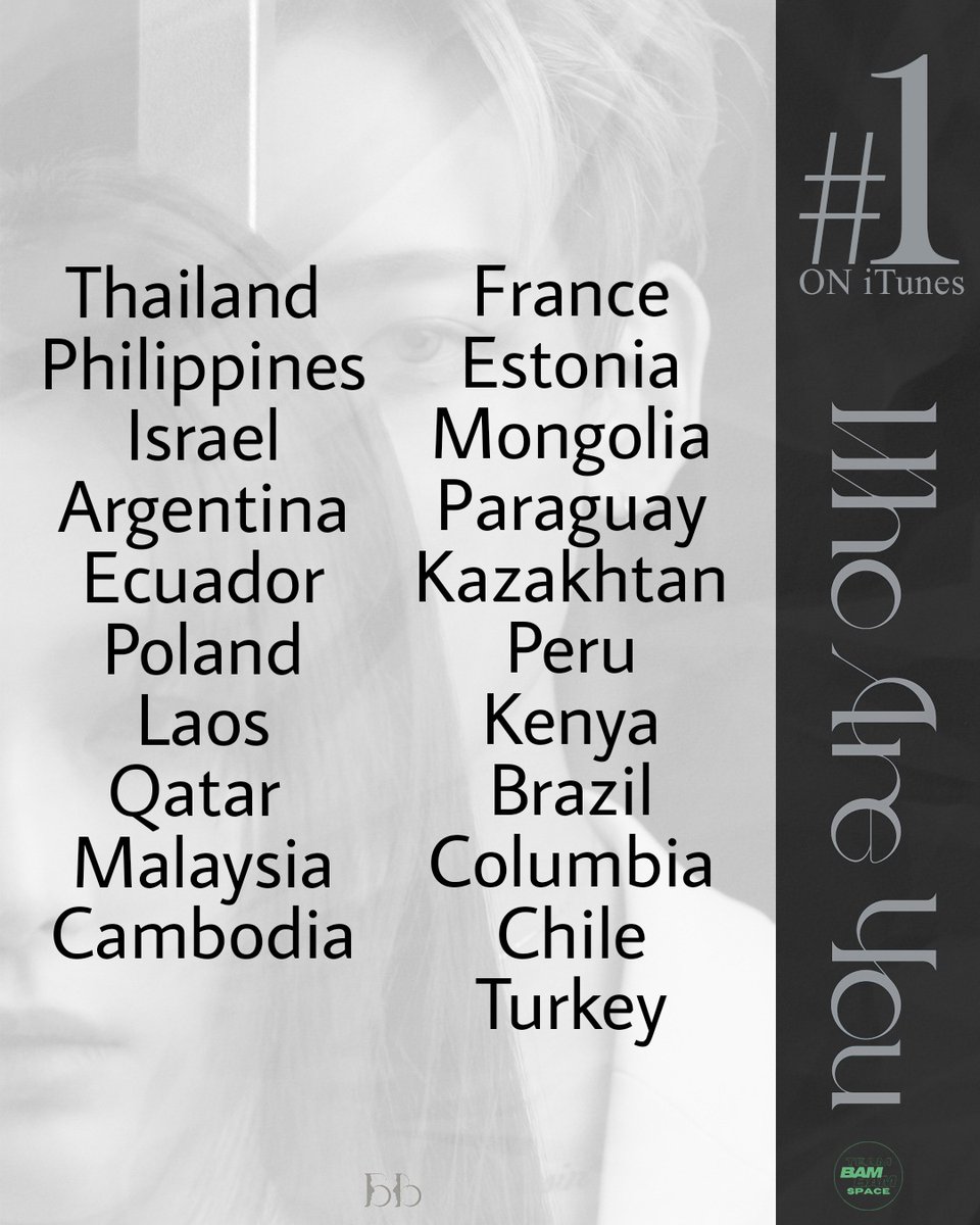 TeamBamBamSpace's tweet photo. #BamBamSpace Update: as of 9AM KST
📈Itunes Chart #1
✅21 countries
🎭BamBam ft Seulgi Who Are You 🎭
Itunes link: Who Are You - Single by BamBam https://t.co/7JklXdS7uP…
Let’s buy, stream and share☺️🙏💚
#WhoAreYou #WhoAreYou_2M
#BamBam #Seulgi #뱀뱀 @BamBam1A https://t.co/kMDv22oEQA