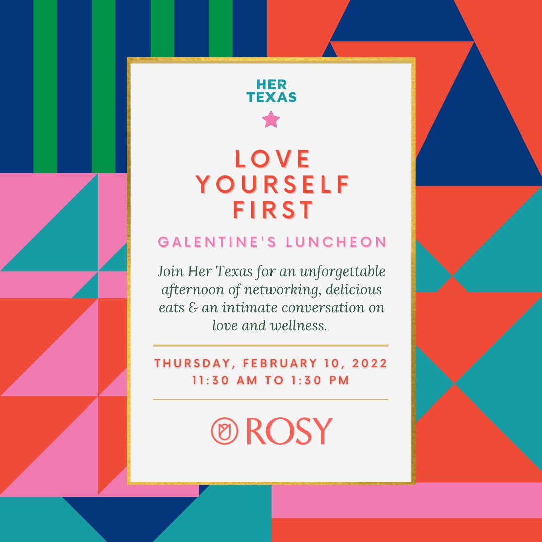 hertexasco's tweet image. SAVE THE DATE! Join Her Texas in Dallas on Thursday, 2/10/22 for an afternoon of networking, delicious eats &amp;amp; an intimate convo on love &amp;amp; wellness. Special fireside chat w/ @babymamadoctor - Founder/CEO @Meet_Rosy!

Details: tinyurl.com/2p9bwzwn

#LoveYourselfFirst #TexasWomen