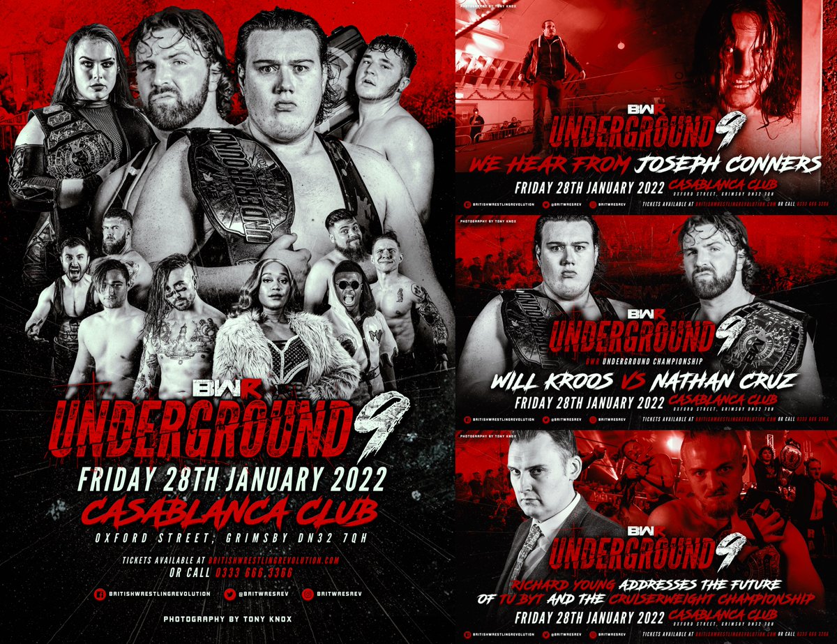 BWR UNDERGROUND 9 FRIDAY 28TH JANUARY 2022 @JosephConners @willkroos Nathan Cruz @RKJ450 @giaprowres @ScottyRawk @DEREISS_ @ItsTaonga @PrinceofpaceCN @BenchmarkBigJoe @BlakeWrestling1 @bandicoot_jack @ThePopPunkKid 🎟️ GET YOUR TICKETS HERE! 🎟️ ticketsource.co.uk/bwr