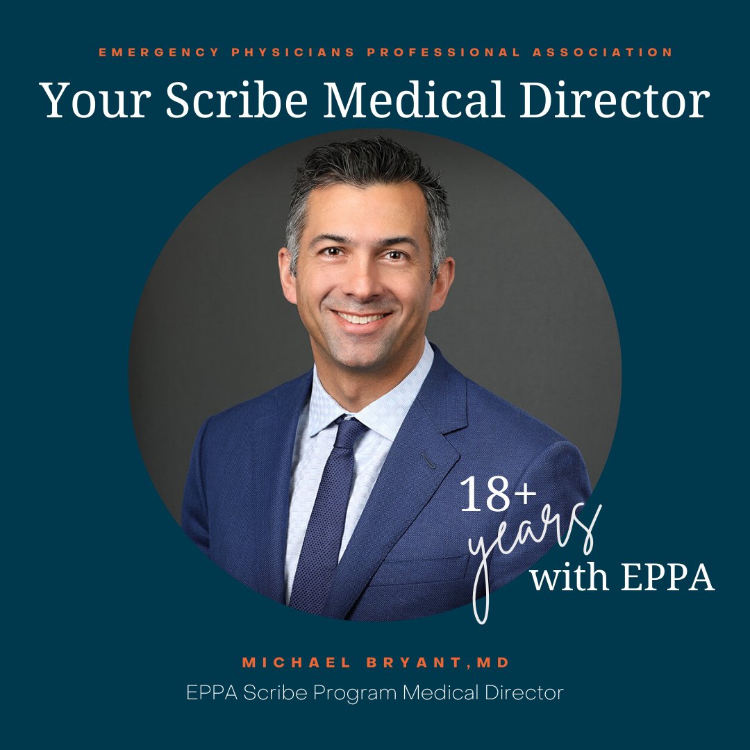 EppaScribe's tweet photo. Tuesday Spotlight! Our Scribe Program Medical Director, Michael Bryant, MD has been with EPPA for over 18 years!  His expertise and forward thinking has helped make our program and scribes as successful as they are today!  #eppascribeprogram #emergencymedicine #eppa #scribelife https://t.co/nRGVTzzJ5Y