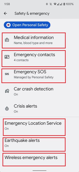 Para poder usar Android 12 los dispositivos deberán ofrecer el Menú Seguridad y Emergencia